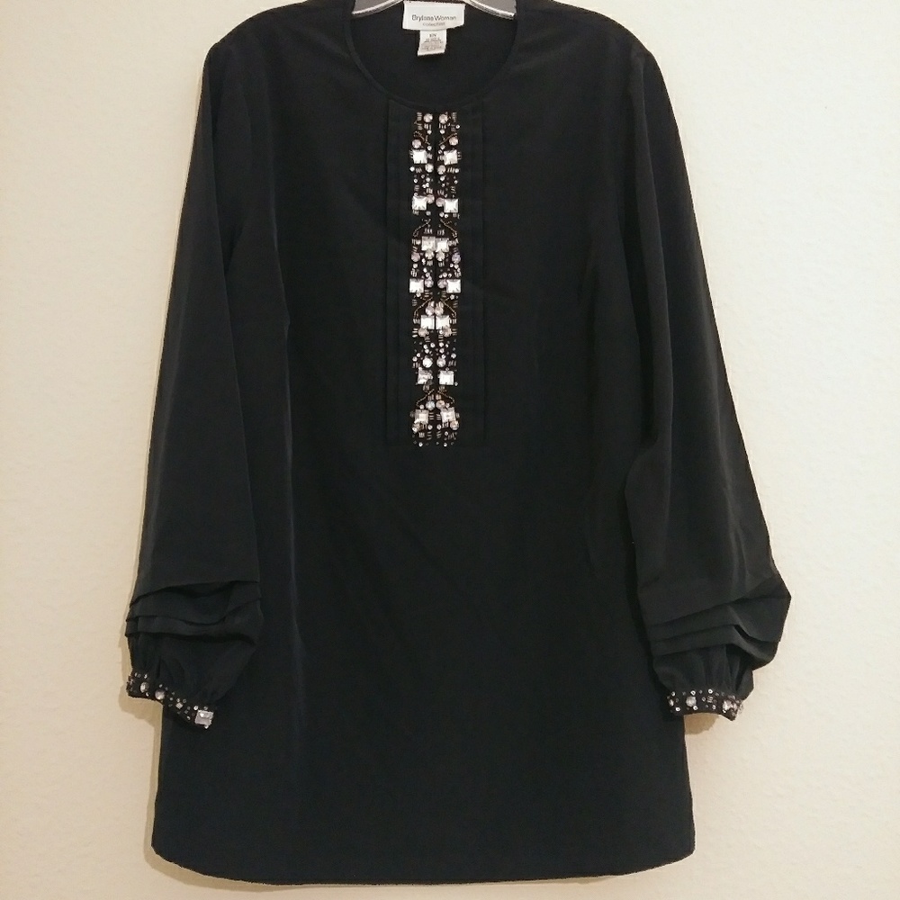 Brylane Plus Size Black Embellished Blouse 16W